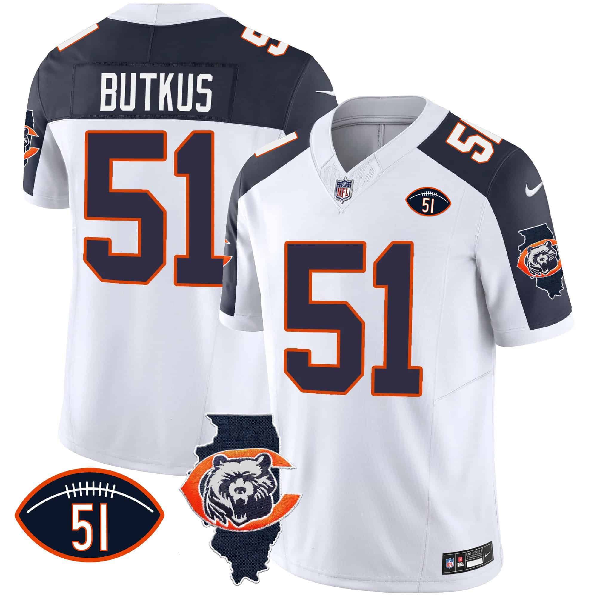 Men Chicago Bears #51 Butkus White 2024 Nike Throwback Illinois Patch Vapor NFL Jersey style 2->indianapolis colts->NFL Jersey